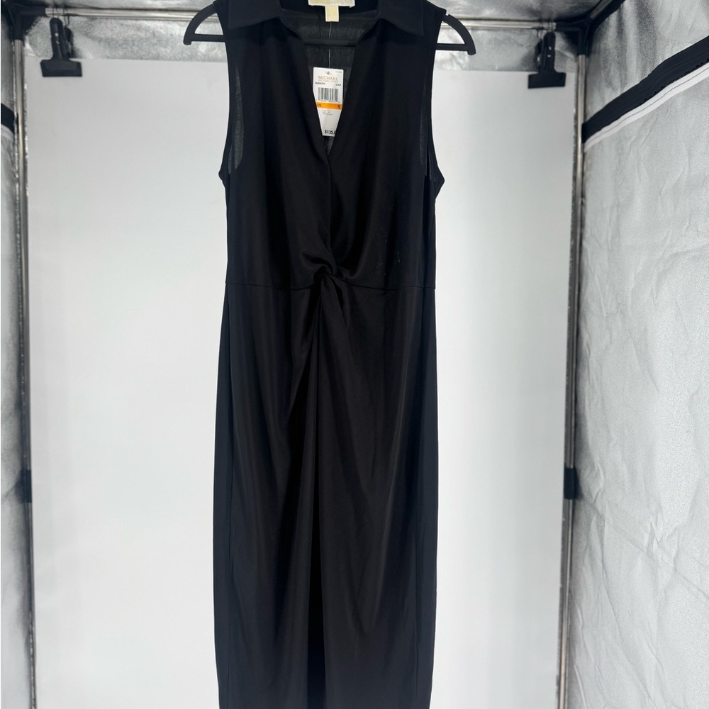Michael Kors Black Twist Front Midi Dress